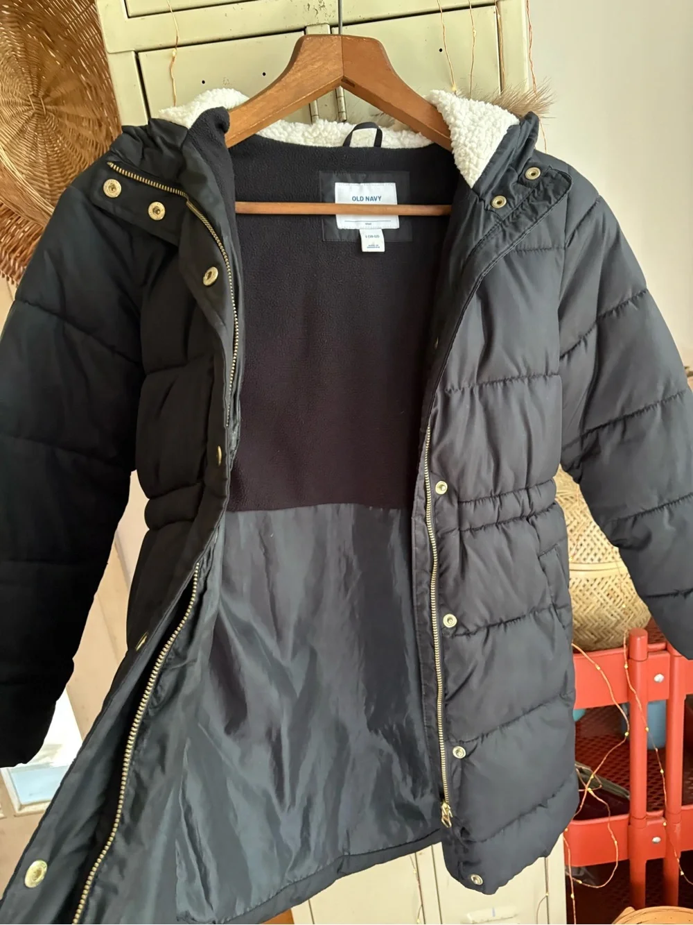 Kids winter long puffer jacket with fur hood